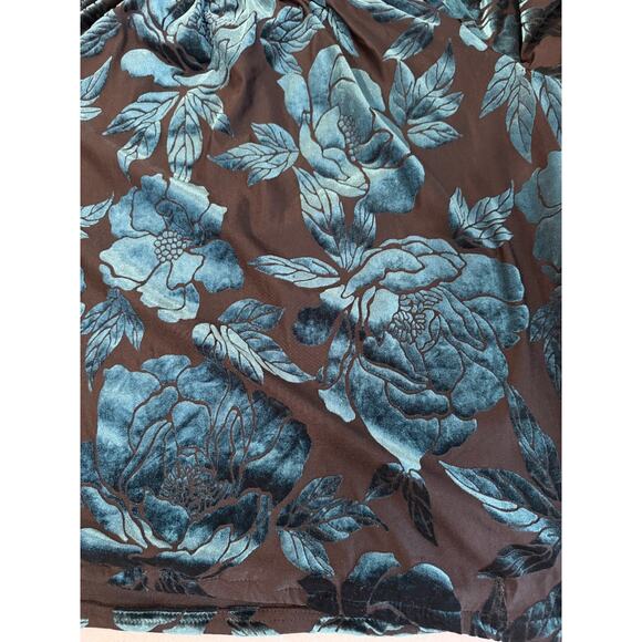 MSK Velvet Burnout Top Whimsy Goth Witchy Women's large Teal Black Marie Sleeve - Picture 10 of 10